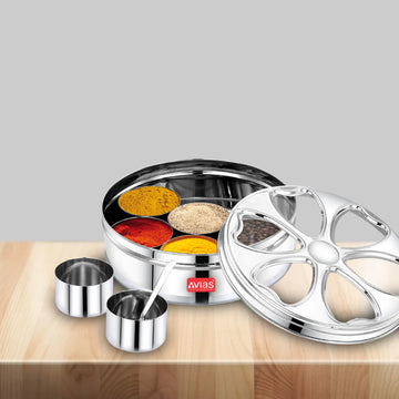 AVIAS stainless steel Petal spice box/ masala dani/ masala dabba with see-through lid